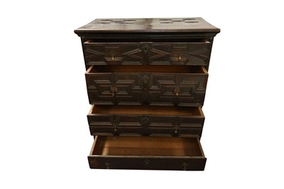Lot 244 - A CAROLEAN OAK CHEST ON STAND, 17TH CENTURY AND LATER