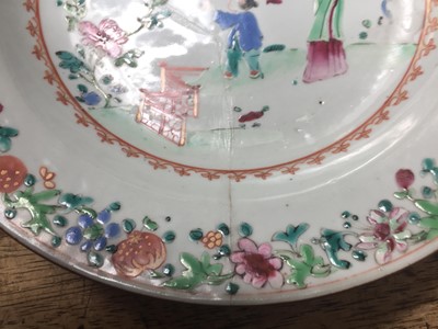 Lot 91 - THREE CHINESE FAMILLE ROSE 'LADIES AND BOYS' DISHES.