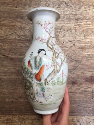 Lot 184 - A PAIR OF CHINESE FAMILLE ROSE 'LADIES' VASES.