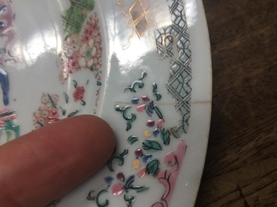 Lot 92 - A PAIR OF CHINESE FAMILLE ROSE 'INTERIORS' DISHES.