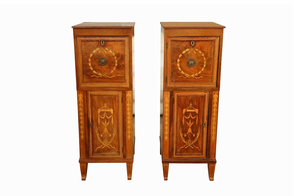 Lot 327 - A PAIR OF NEOCLASSICAL STYLE EDWARDIAN MAHOGANY PEDESTAL CABINETS