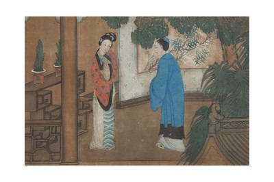 Lot 159 - A SET OF THREE CHINESE 'LADIES' ALBUM LEAVES.