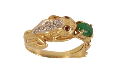 Lot 115 - AN EMERALD AND DIAMOND NOVELTY RING