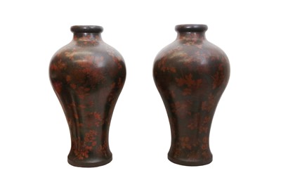 Lot 487 - A PAIR OF LARGE JAPANESE PAPIER MACHE AND LACQUERED VASES, 19TH CENTURY