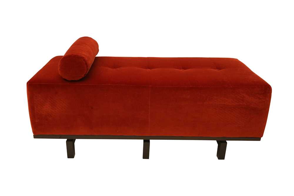 Lot 280 - A BURNT-ORANGE VELVET UPHOLSTERED BENCH