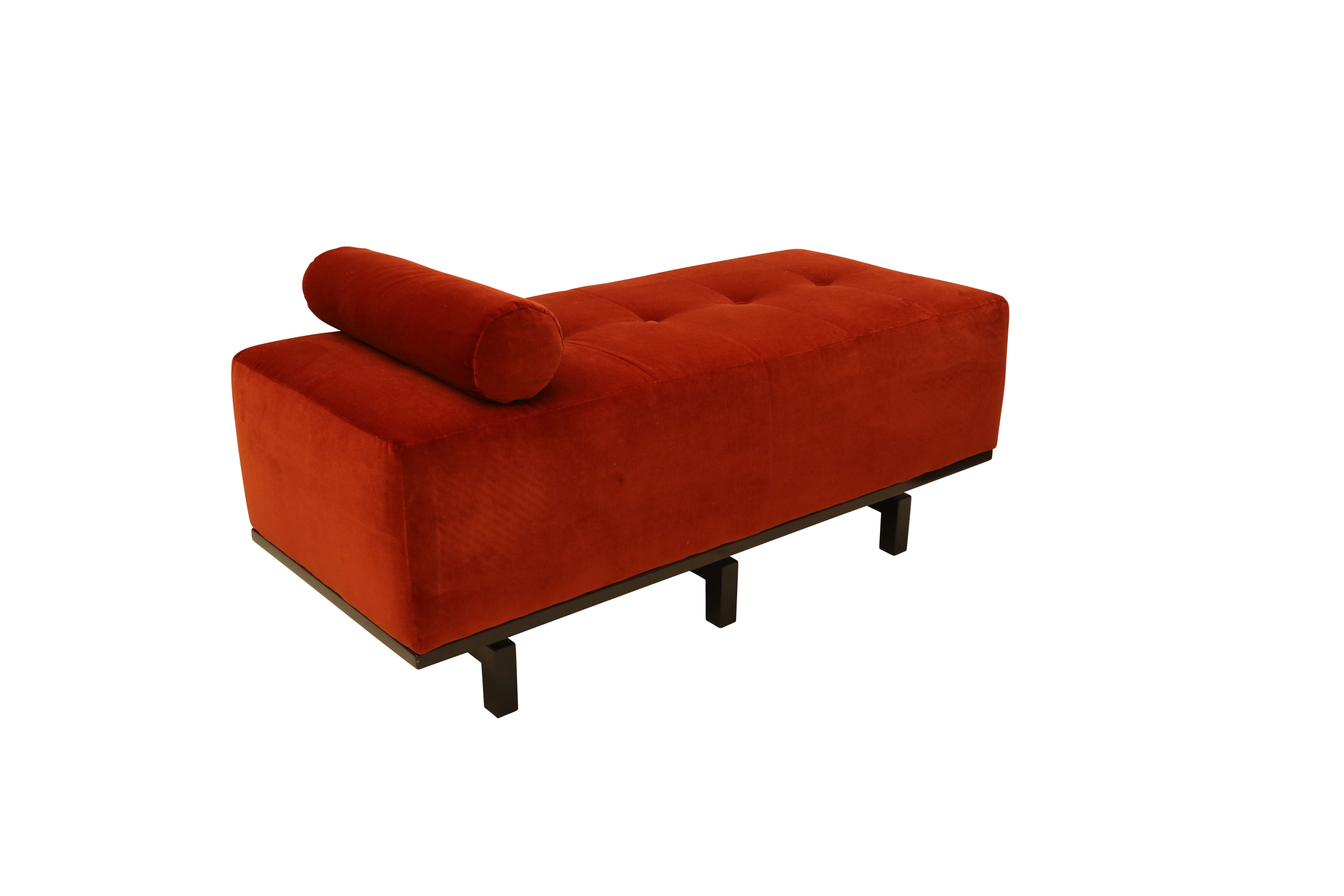 Lot 280 A BURNTORANGE VELVET UPHOLSTERED BENCH