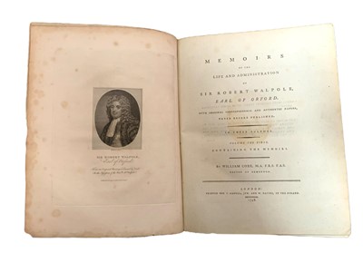 Lot 187 - Walpole (Robert) & Coxe (William) Memoirs of the Life and Administration of Sir Robert Walpole