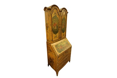 Lot 250 - A GEORGE II STYLE YELLOW PAINTED BUREAU BOOKCASE, 19TH CENTURY