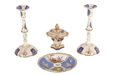 Lot 319 - A PAIR OF LATE 18TH CENTURY STAFFORDSHIRE ENAMEL CANDLESTICKS