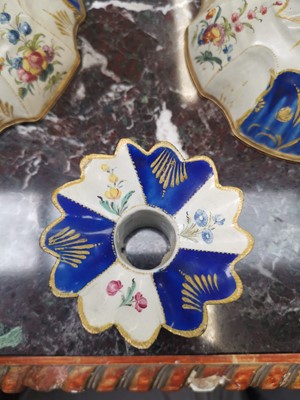 Lot 319 - A PAIR OF LATE 18TH CENTURY STAFFORDSHIRE ENAMEL CANDLESTICKS