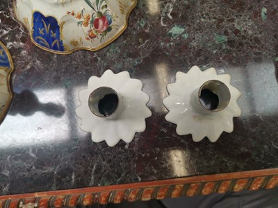 Lot 319 - A PAIR OF LATE 18TH CENTURY STAFFORDSHIRE ENAMEL CANDLESTICKS