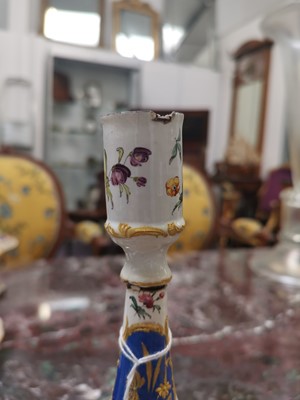 Lot 319 - A PAIR OF LATE 18TH CENTURY STAFFORDSHIRE ENAMEL CANDLESTICKS