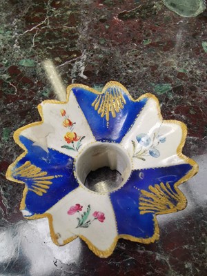 Lot 319 - A PAIR OF LATE 18TH CENTURY STAFFORDSHIRE ENAMEL CANDLESTICKS