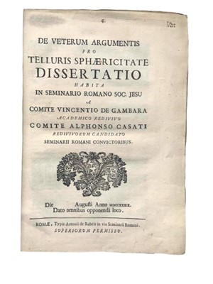 Lot 1 - Boscovitch (R. J.) De Veterum Argumentis pro Telluris Sphaericitate Dissertatio