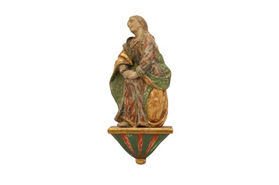Lot 231 - A CONTINENTAL POLYCHROMED AND CARVED WOOD FIGURE OF A SAINT