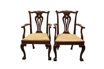 Lot 321 - A PAIR OF CHIPPENDALE STYLE CUBAN MAHOGANY ARMCHAIRS