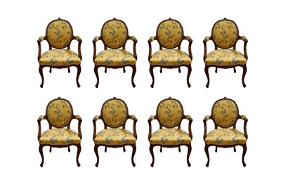 Lot 277 - A SET OF EIGHT LOUIS XV-STYLE BALLOON-BACK FAUTEUIL ARMCHAIRS