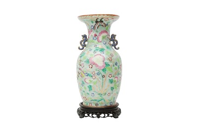 Lot 787 - A CHINESE CELADON-GROUND FAMILLE-ROSE 'BUTTERFLIES AND BLOSSOMS' VASE