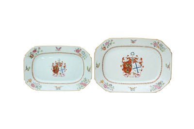 Lot 484 - TWO CHINESE FAMILLE ROSE ARMORIAL TRAYS.
