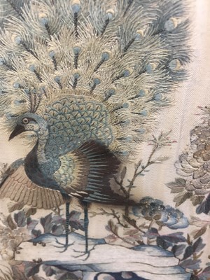 Lot 132 - A CHINESE EMBROIDERED 'HUNDRED BIRDS' TABLE SCREEN.