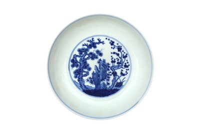 Lot 97 - A CHINESE BLUE AND WHITE 'THREE FRIENDS OF WINTER' DISH