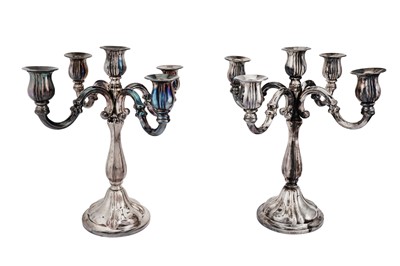 Lot 509 - A pair of mid-20th century Spanish 915 standard silver five-light candelabra, circa 1960