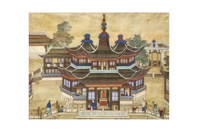 Lot 149 - A CHINESE PAINTING OF A PAVILION.