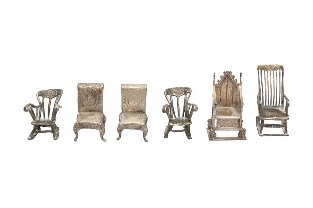 Lot 1151 - A GROUP OF SIX SILVER MINIATURE CHAIRS
