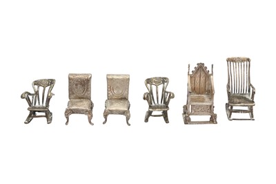 Lot 93 - A GROUP OF SIX SILVER MINIATURE CHAIRS