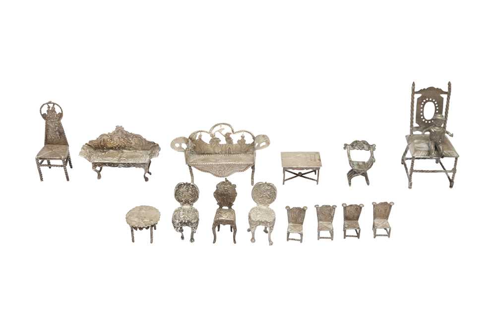 Lot 86 - A GROUP OF SILVER MINIATURE FURNITURE