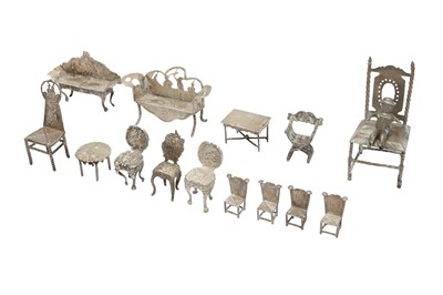 Lot 86 - A GROUP OF SILVER MINIATURE FURNITURE
