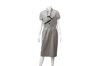Lot 173 - Christian Dior Grey Check Tie Neck Dress - Size 42