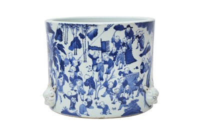 Lot 501 - A CHINESE BLUE AND WHITE 'HUNDRED BOYS' SCROLL POT.