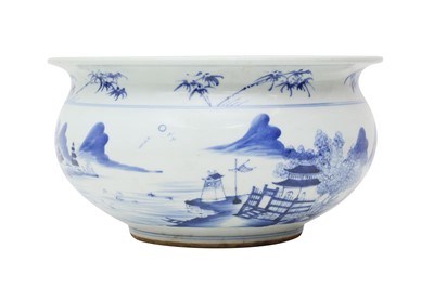 Lot 271 - A CHINESE BLUE AND WHITE 'LANDSCAPE' INCENSE BURNER.