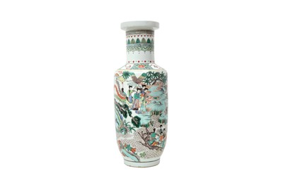Lot 546 - A CHINESE FAMILLE VERTE 'LADIES' ROULEAU VASE.