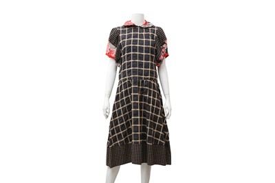 Lot 263 - Kenzo Black Cotton Print Asymmetric Neck Dress - Size M