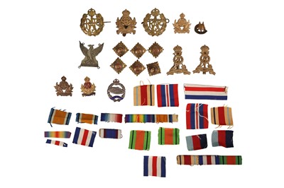 Lot 74 - A COLLECTION OF CAP BADGES AND MEDAL RIBBONS