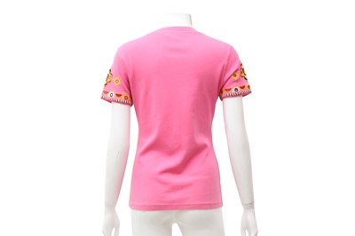 Lot 33 - Christian Dior Pink 'J'adore Dior' Embroidered T Shirt - Size 42