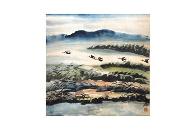 Lot 564 - A PAINTING BY A FOLLOWER OF LIN FENGMIAN, Watery Landscape.