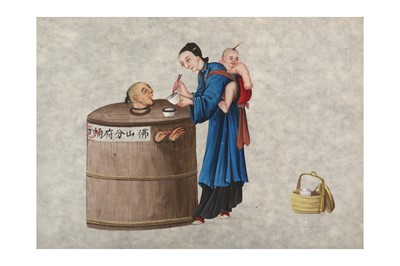 Lot 122 - AN ALBUM OF TWENTY-THREE CHINESE PITH PAPER PAINTINGS.