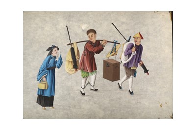 Lot 122 - AN ALBUM OF TWENTY-THREE CHINESE PITH PAPER PAINTINGS.