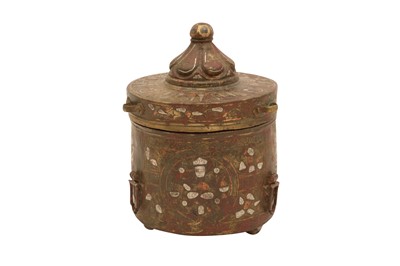 Lot 10 - A LARGE SELJUK SILVER AND COPPER-INLAID BRONZE INKWELL