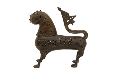 Lot 1 - A CAST OPENWORK BRONZE INCENSE BURNER IN THE SHAPE OF A LION