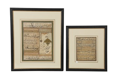 Lot 73 - TWO COMPOSITE MURAQQA' ALBUM CALLIGRAPHIC PANELS WITH THE 'SIX SCRIPTS'