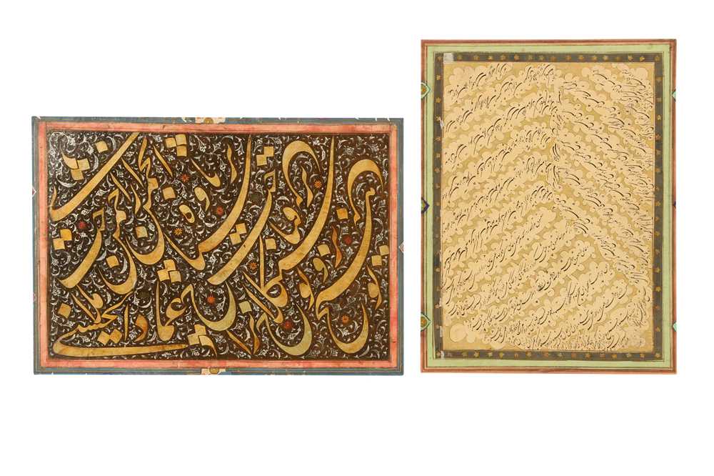 Lot 86 - TWO LOOSE CALLIGRAPHIC FOLIOS FROM THE NASIR AL-DIN SHAH ALBUM