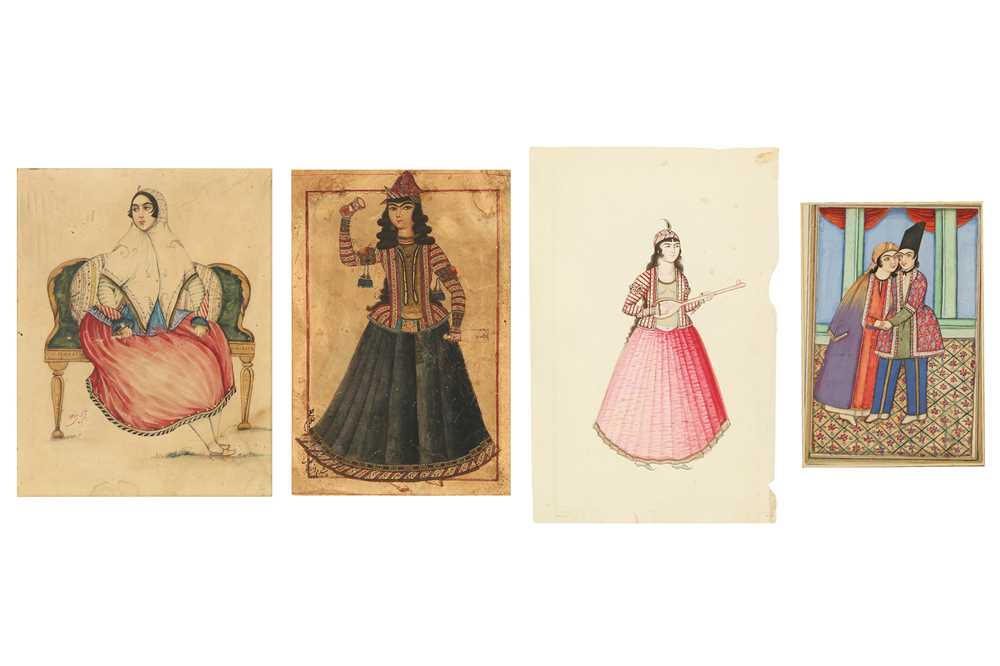 Lot 67 - FOUR WATERCOLOUR PORTRAITS OF QAJAR BEAUTIES