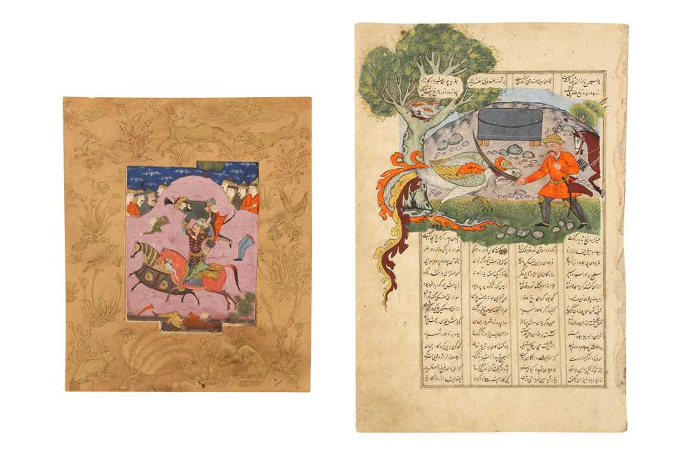 Lot 59 - TWO LOOSE ILLUSTRATED FOLIOS FROM A DISPERSED SHAHNAMA MANUSCRIPT