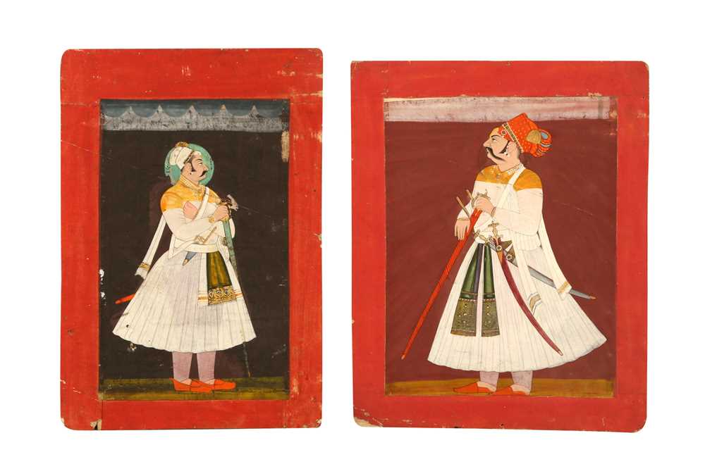 Lot 331 - TWO STANDING PORTRAITS OF RAJPUT MAHARAJAS