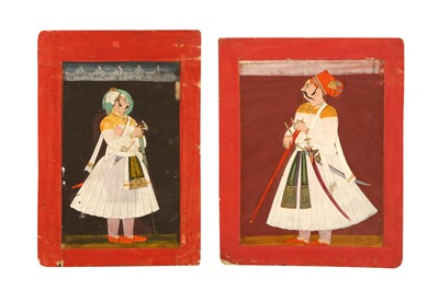Lot 319 - TWO STANDING PORTRAITS OF RAJPUT MAHARAJAS