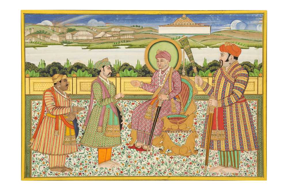 Akbar Raja Gh Lot 324 - THE MUGHAL EMPEROR AKBAR GREETING HIS